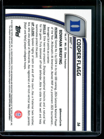 2025 Bowman Chrome U Cooper Flagg 1st Purple Lava Duke