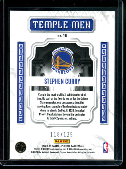 2023 Panini Phoenix Stephen Curry Temple Men White Ice /125