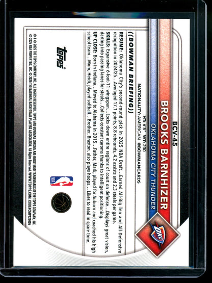2025 Bowman Chrome Brooks Barnhizer Orange Rookie Refractor /25 Thunder