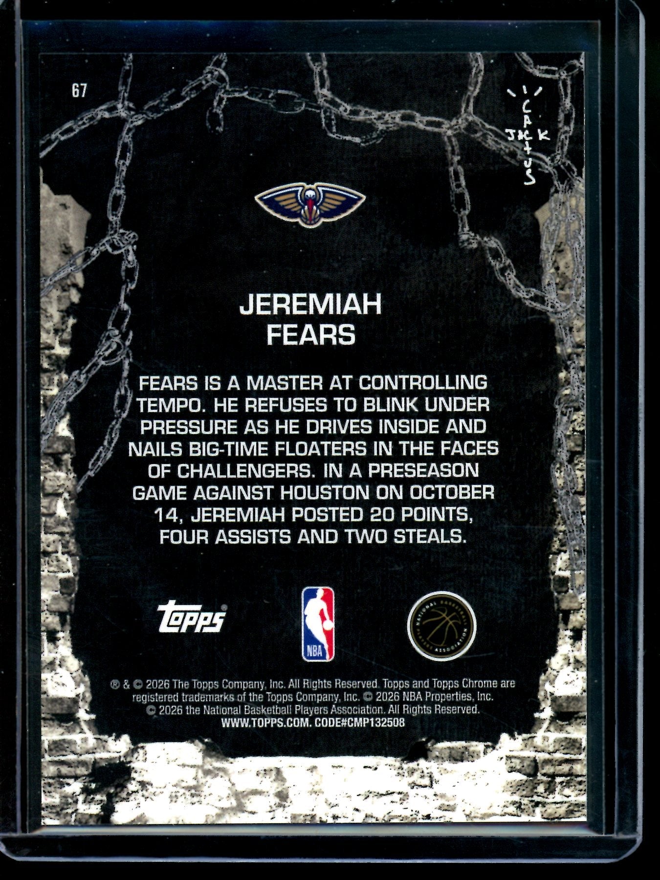 2026 Topps Cactus Jack Chrome Jeremiah Fears Rookie Mini Diamond /75