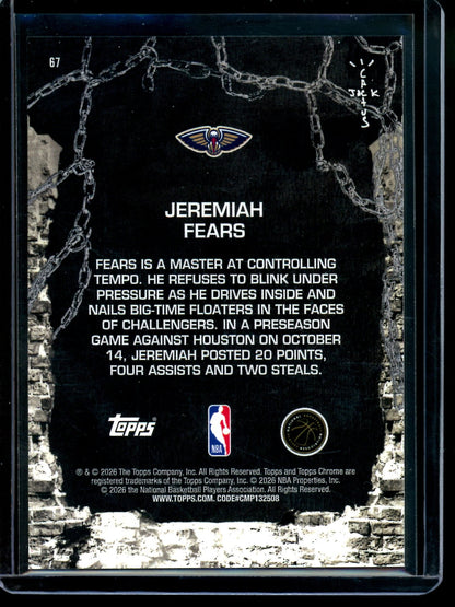 2026 Topps Cactus Jack Chrome Jeremiah Fears Rookie Mini Diamond /75