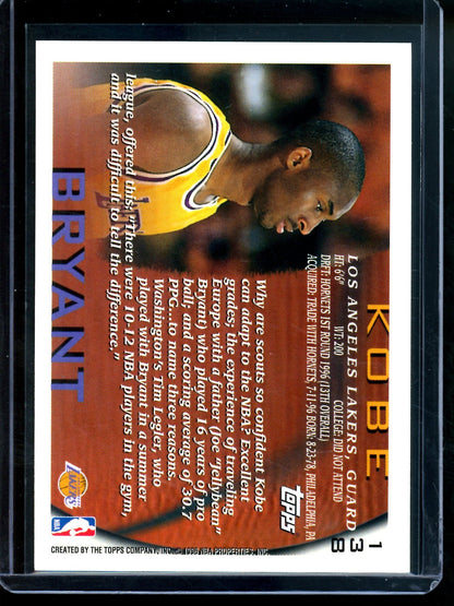 1996 Topps Flagship Kobe Bryant Rookie Card Lakers