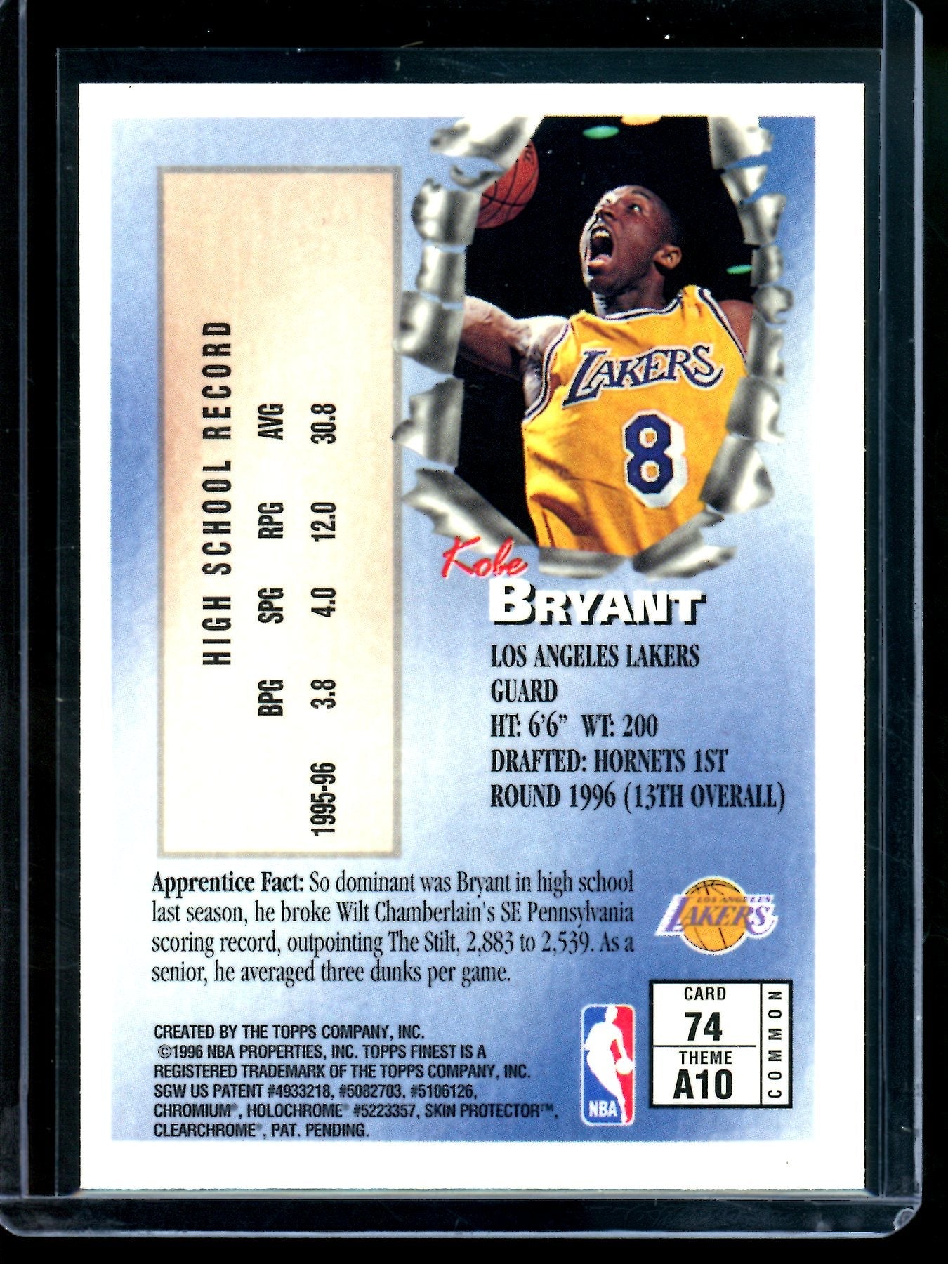 1996 Topps Finest Kobe Bryant Apprentices Lakers