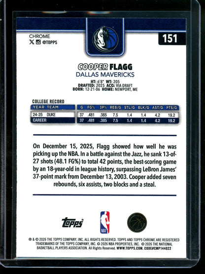 2026 Topps Chrome Cooper Flagg Rookie X-Fractor Mavericks