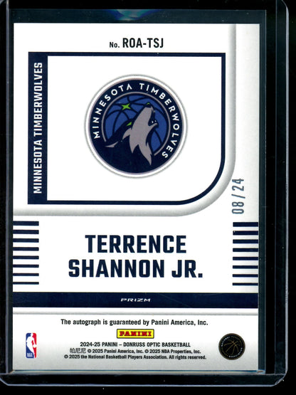 2024 Panini Optic Terrence Shannon Jr Rookie Autograph Blue Mojo /24 Timberwolves