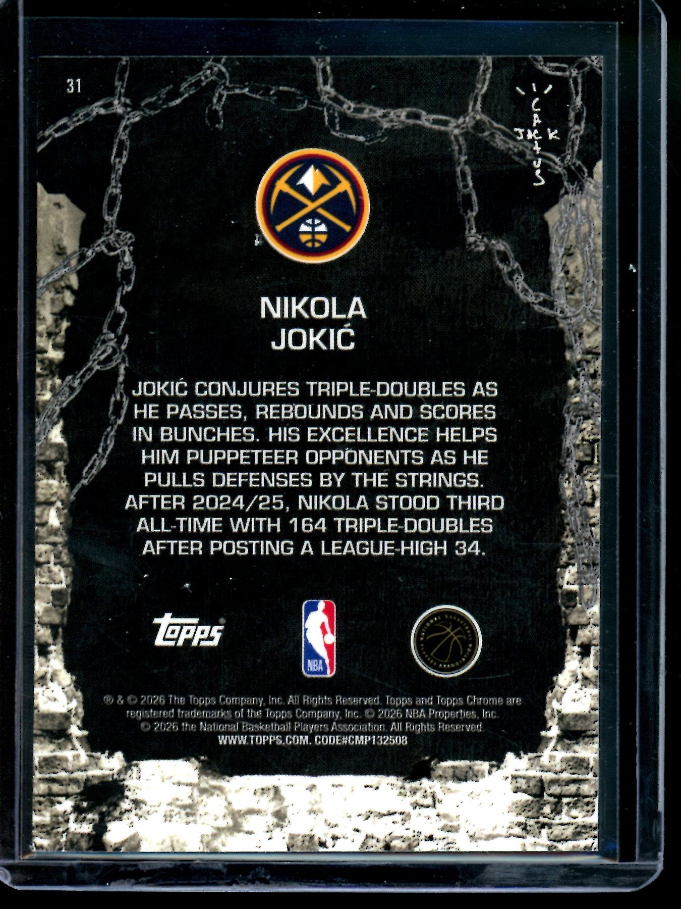 2026 Topps Cactus Jack Chrome Nikola Jokic Blue Refractor /150 Nuggets