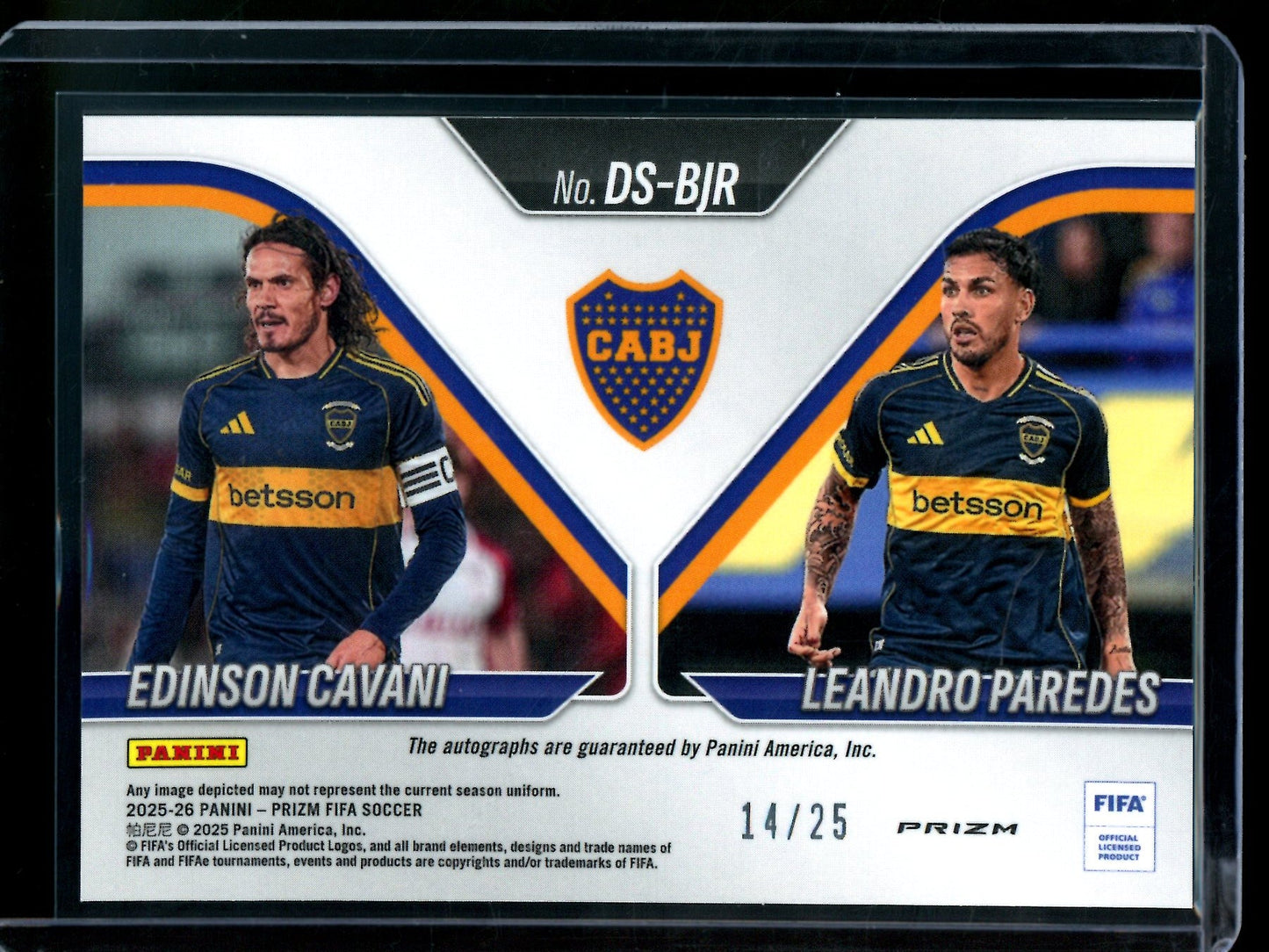 2025 Panini Prizm Edinson Cavani / Leandro Paredes Silver Dual Autograph BOCA Juniors
