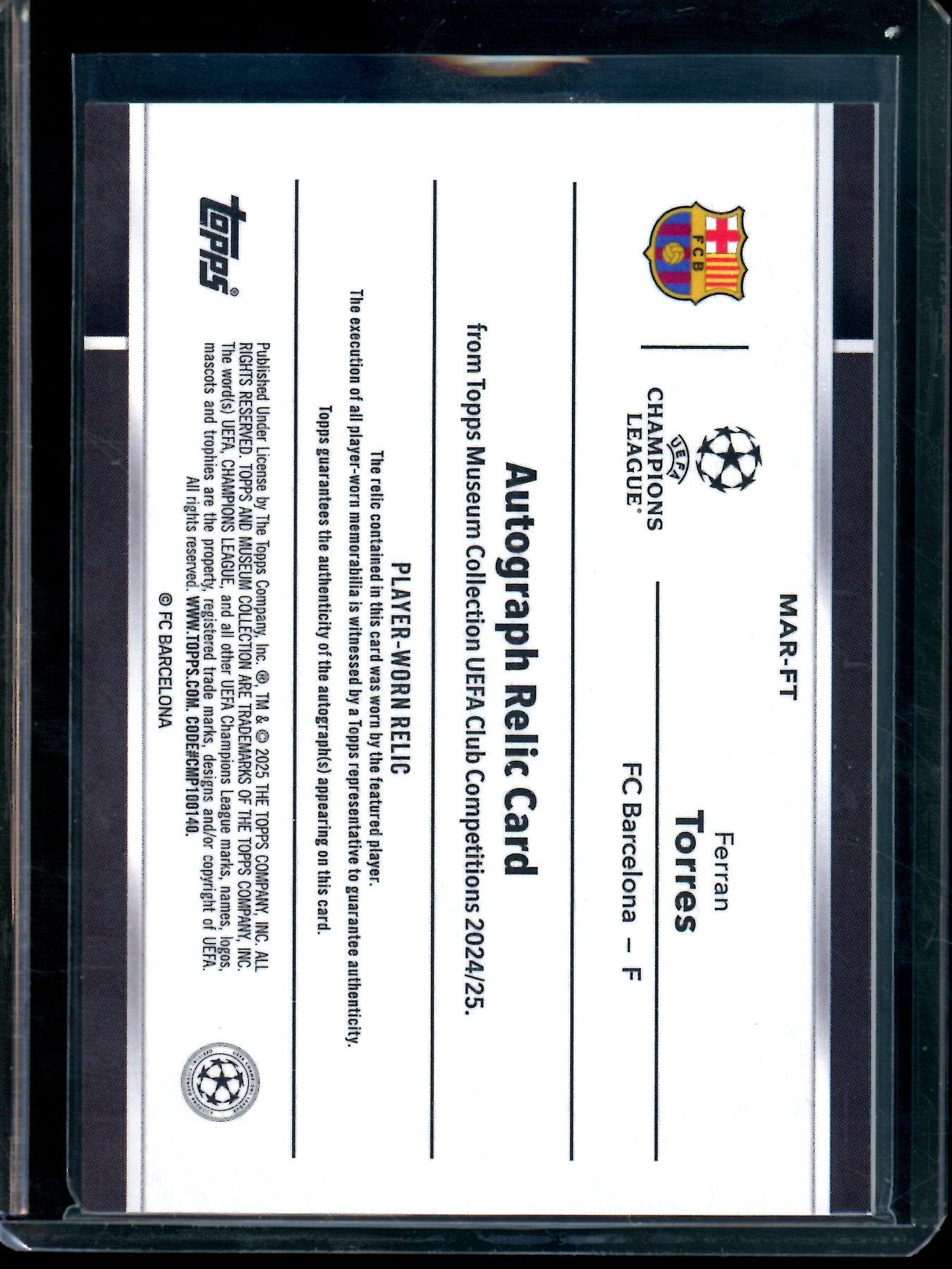 2025 Topps Museum Collection Ferran Torres Patch Autograph /399 Barcelona