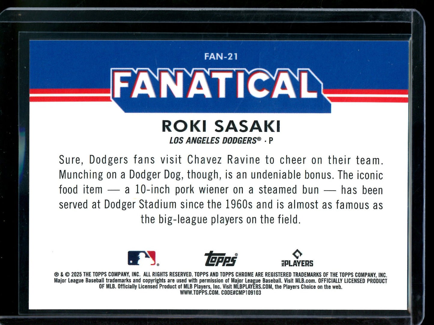 2025 Topps Chrome Roki Sasaki Fanatical SP Rookie Dodgers