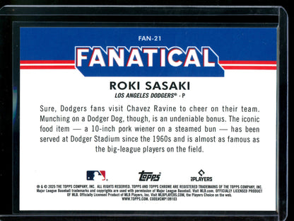 2025 Topps Chrome Roki Sasaki Fanatical SP Rookie Dodgers