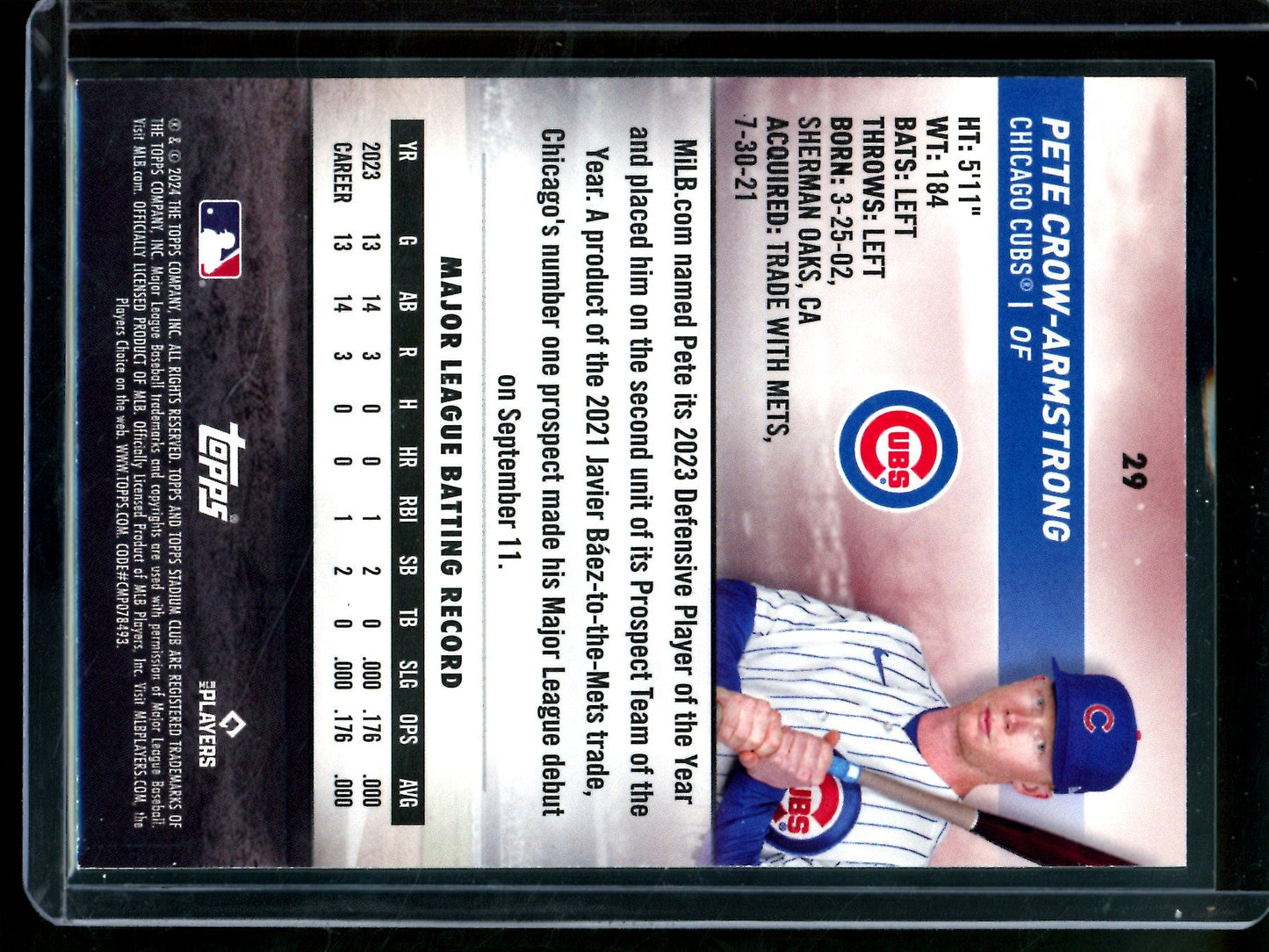 2024 Topps Stadium Club Pete Crow-Armstrong Rookie Image Variation SP Cubs