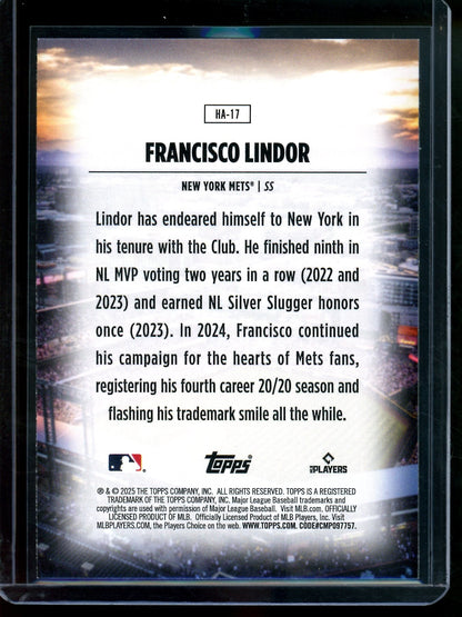 2025 Topps Flagship Francisco Lindor Home Field Advantage SP Mets