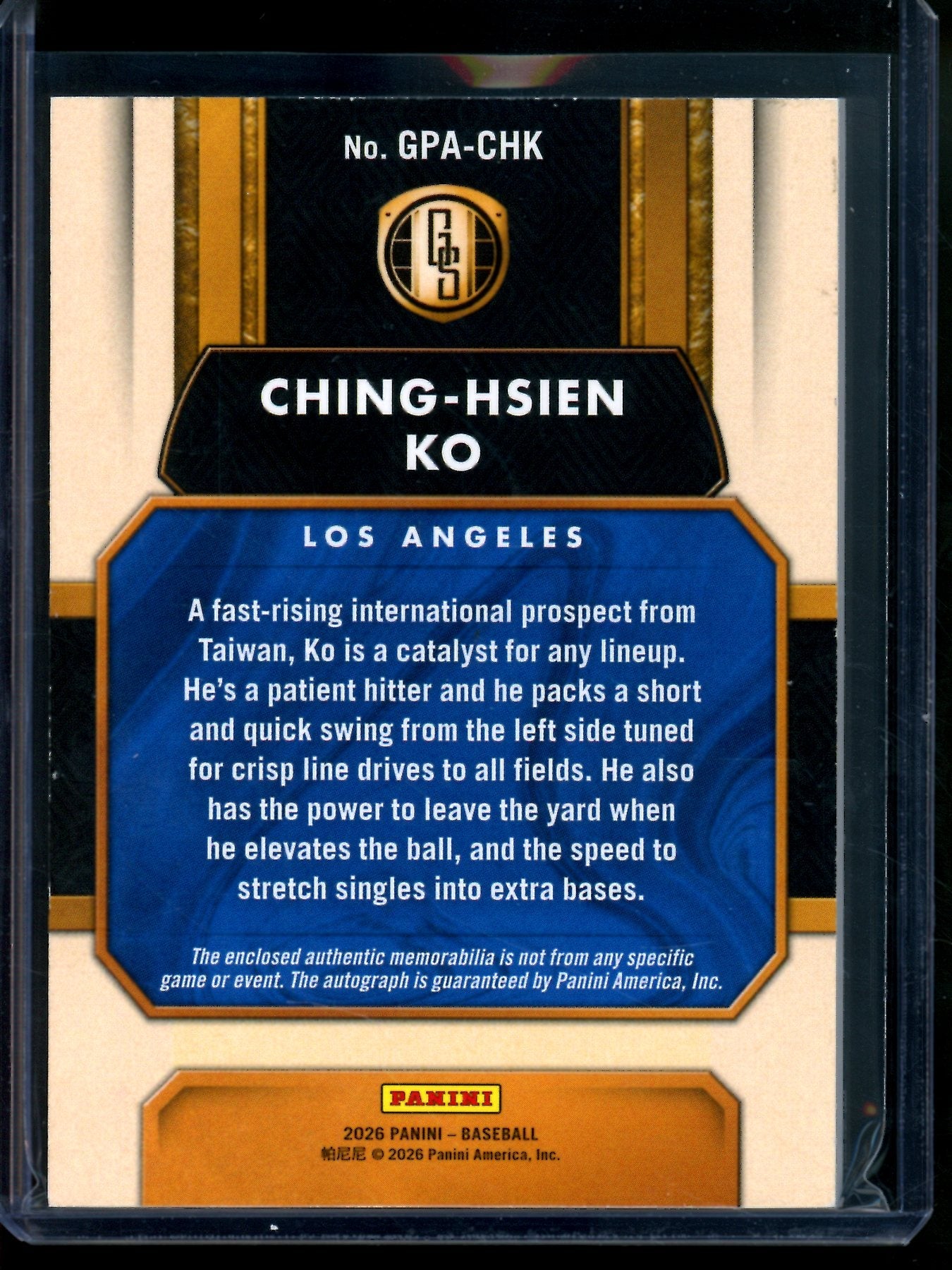 2026 Panini Gold Standard Ching-Hsien KO Patch Autograph /25 Dodgers