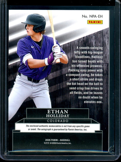2026 Panini Noir Ethan Holliday Patch Autograph /99 Rockies
