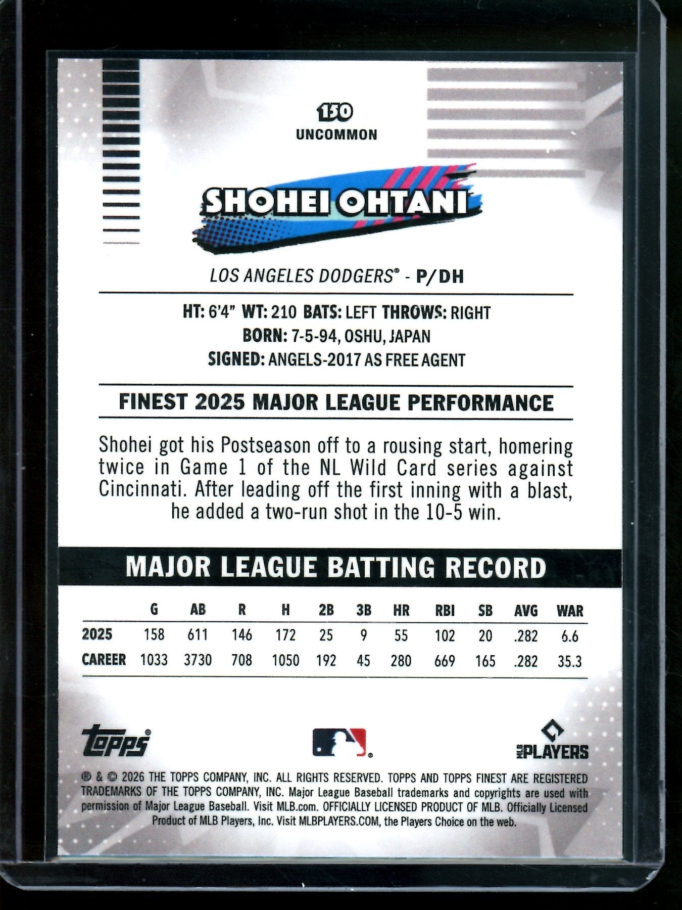 2026 Topps Finest Shohei Ohtani Mini Diamond Refractor Dodgers