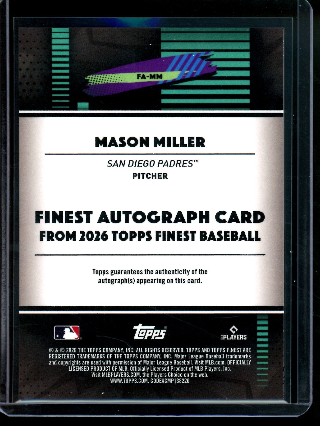 2026 Topps Finest Mason Miller Sky Blue Refractor Autograph /199 Padres
