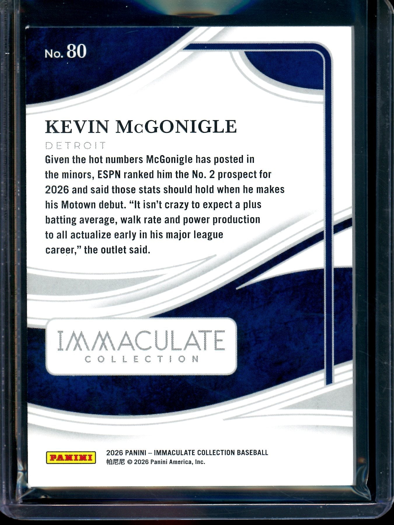 2026 Panini Immaculate Kevin McGonigle Rookie /75 Tigers