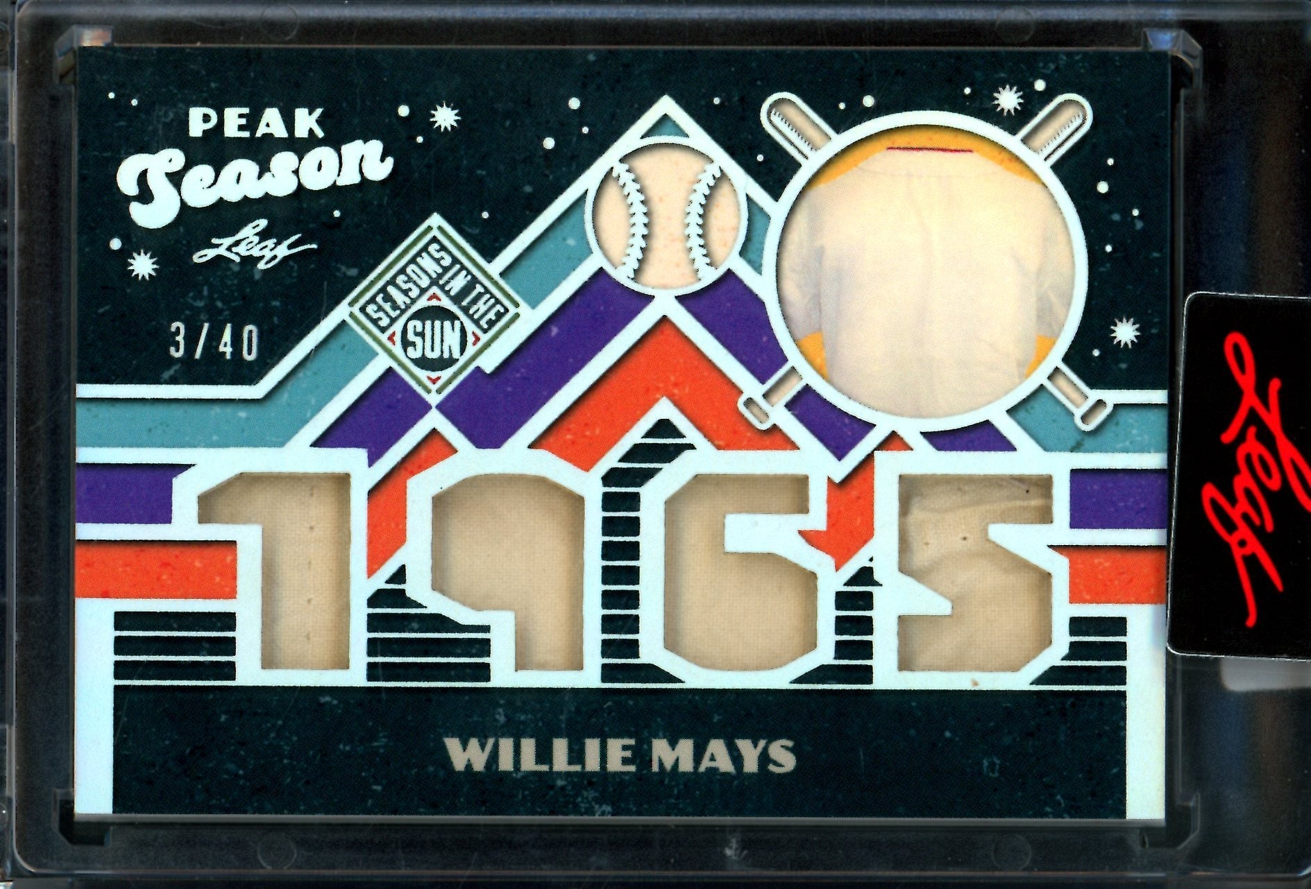 2026 Leaf Seasons in the Sun Willie Mays Peak Season Quad Relic Encased /40 Giants