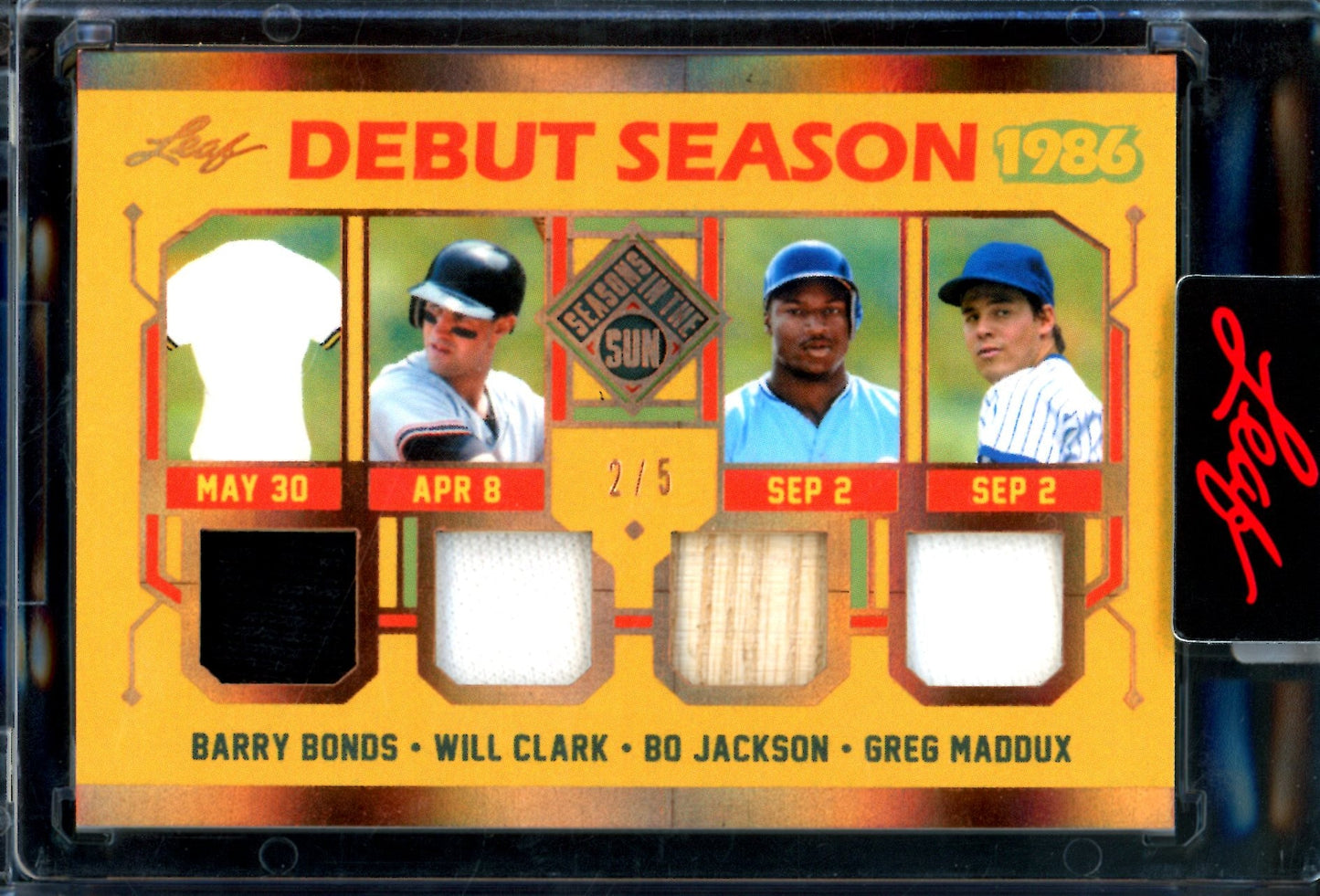 2026 Leaf Seasons in the Sun Barry Bonds / Clark / Jackson /  Maddux Debut Season Relic /5