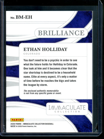 2026 Panini Immaculate Ethan Holliday Brilliance Relic /49 Rockies