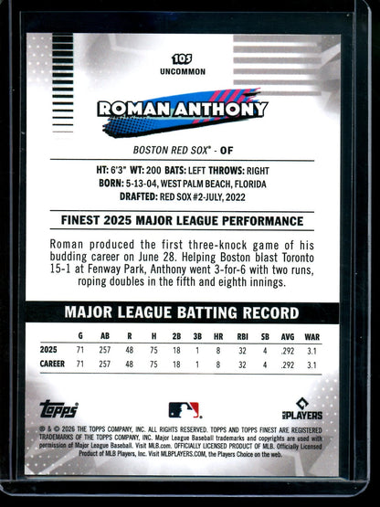 2026 Topps Finest Roman Anthony Rookie Purple Refractor /75 Red Sox