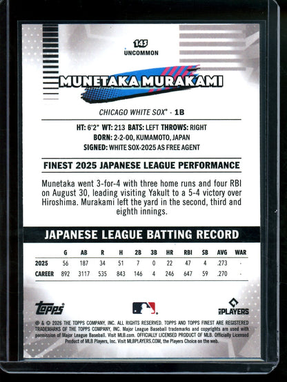 2026 Topps Finest Munetaka Murakami Pink Mini Diamond Refractor /250 White Sox