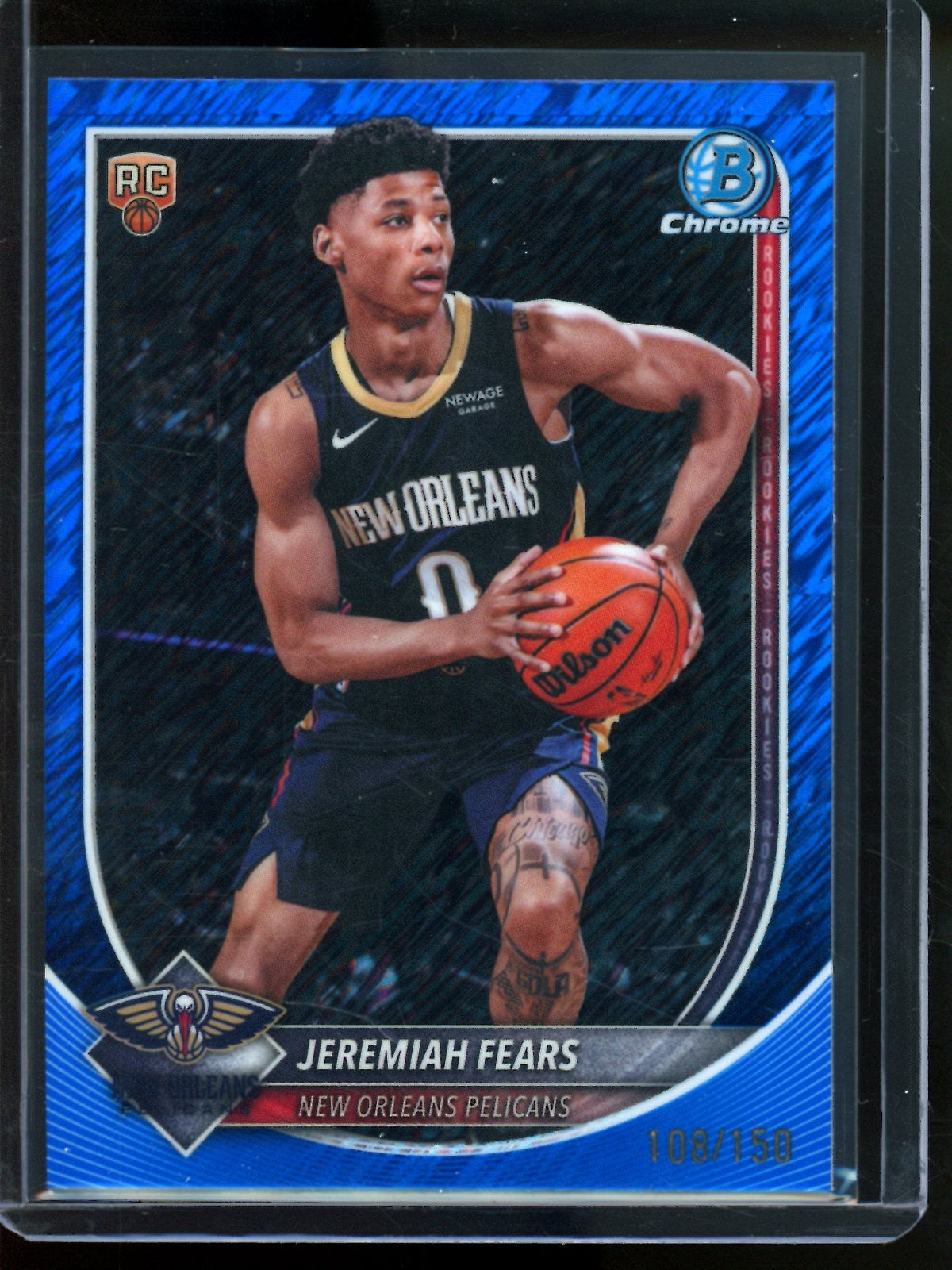 2025 Bowman Chrome Jeremiah Fears Rookie Blue Shimmer /150 Pelicans