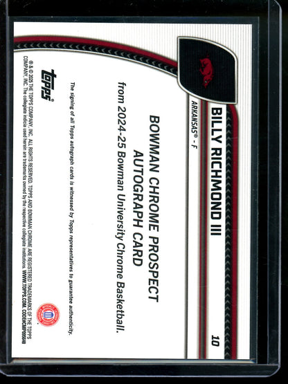 2025 Bowman Chrome U Billy Richmond III 1st Blue Reptilian Autograph /150 Arkansas