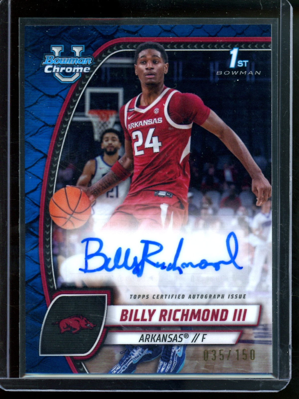 2025 Bowman Chrome U Billy Richmond III 1st Blue Reptilian Autograph /150 Arkansas