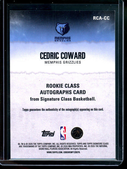 2026 Topps Signature Class Cedric Coward Rookie Autograph Grizzlies