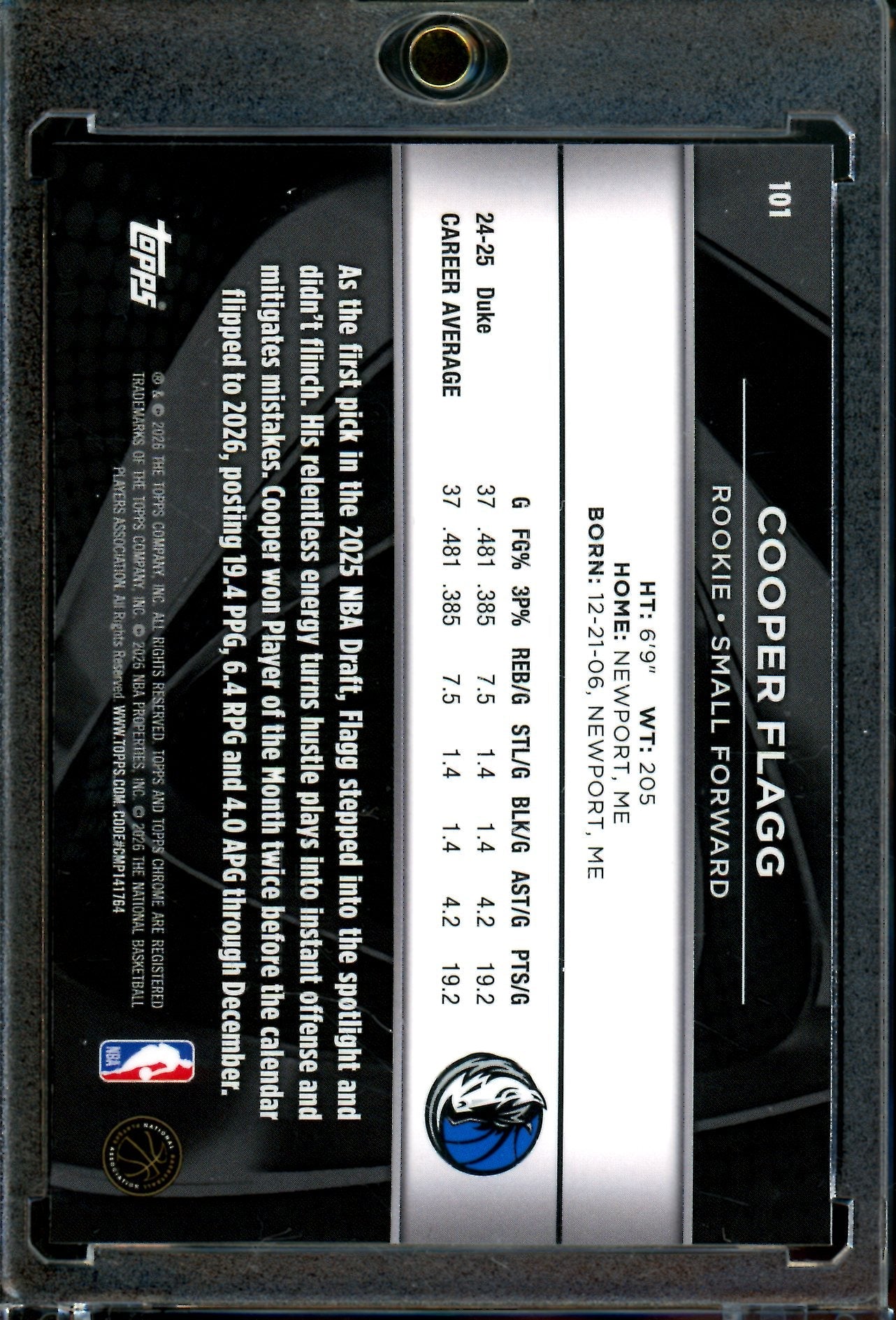 2026 Topps Chrome Black Cooper Flagg Rookie Card Mavericks