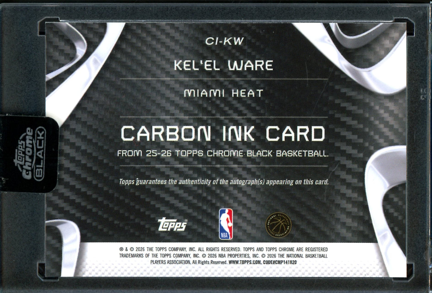 2026 Topps Chrome Black Kel'el Ware Carbon Ink Purple Encased Autograph /75 Heat