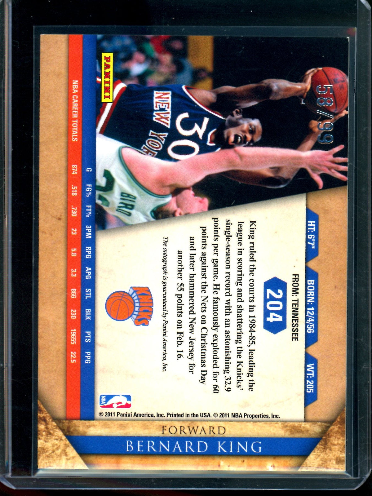 2011 Panini Gold Standard Bernard King Autograph Foil /99 Knicks