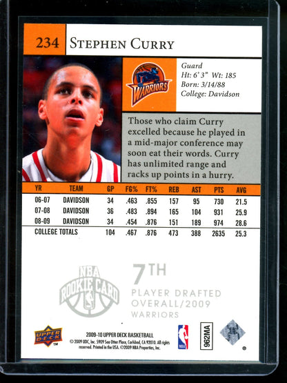 2009 Upper Deck Stephen Curry Star Rookies Warriors
