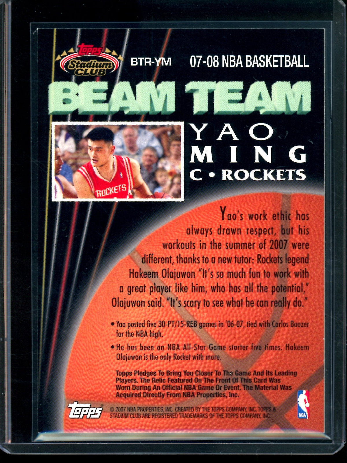 2007 Topps Stadium Club Yao Ming Beam Team Relic Rockets