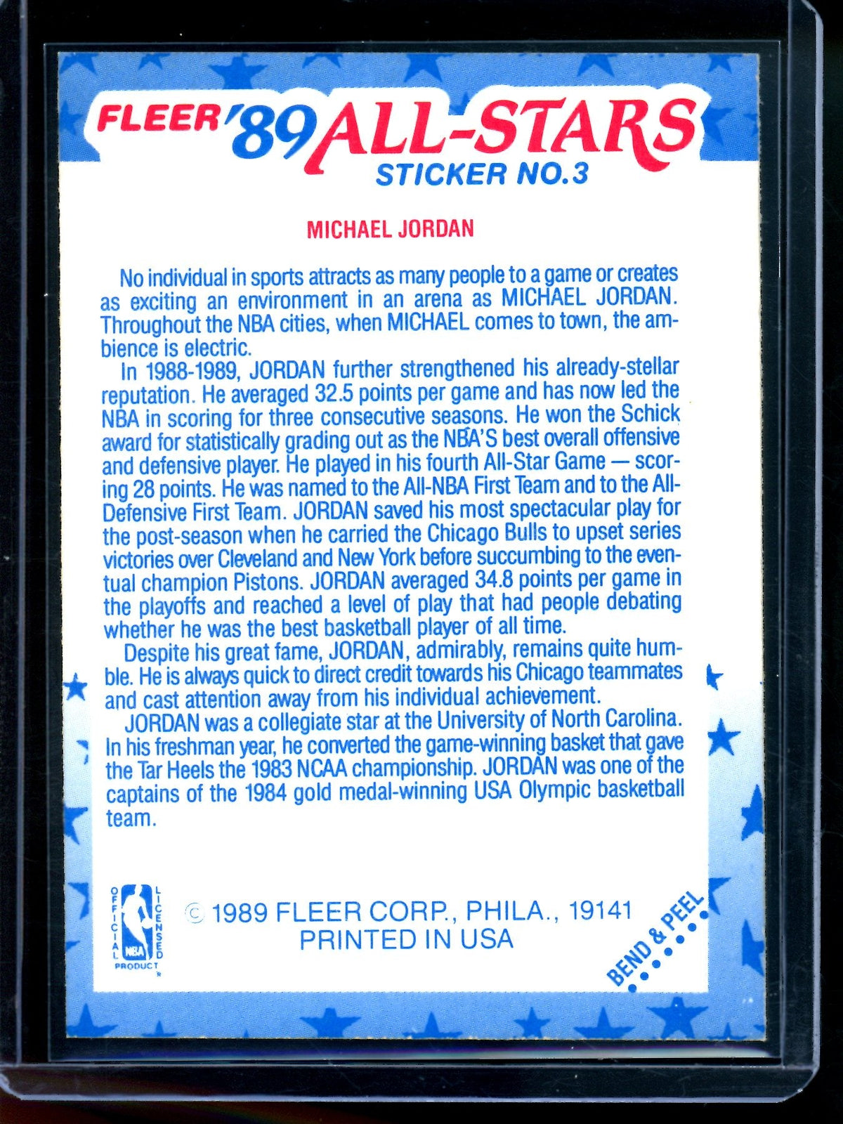 1989 Fleer Michael Jordan All-Stars #3 Bulls