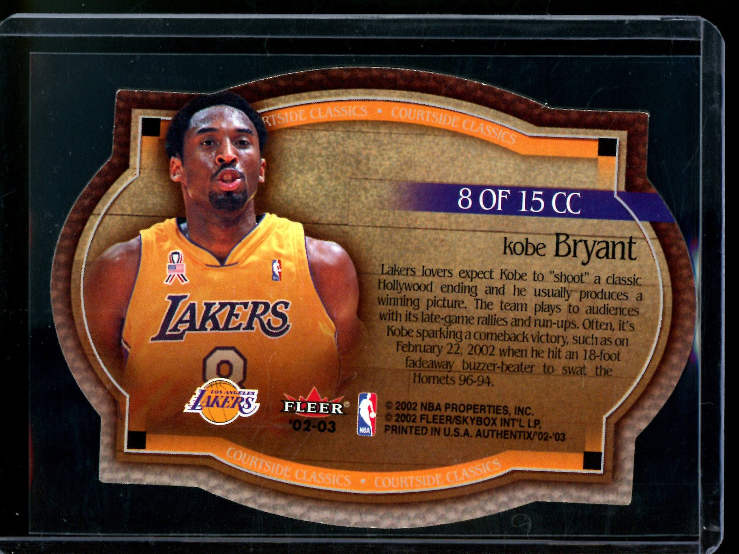 2002 Fleer Authentix Kobe Bryant Courtside Classic Die-Cut Lakers