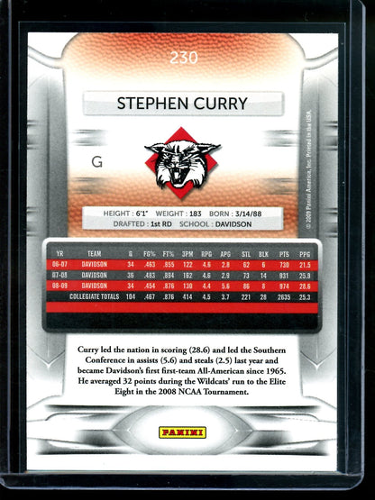 2009 Panini Stephen Curry Rookie Card #230 Warriors