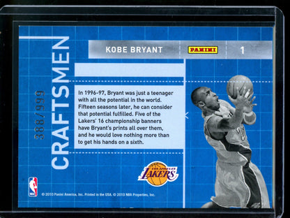 2010 Donruss Kobe Bryant Craftsmen /999 Lakers
