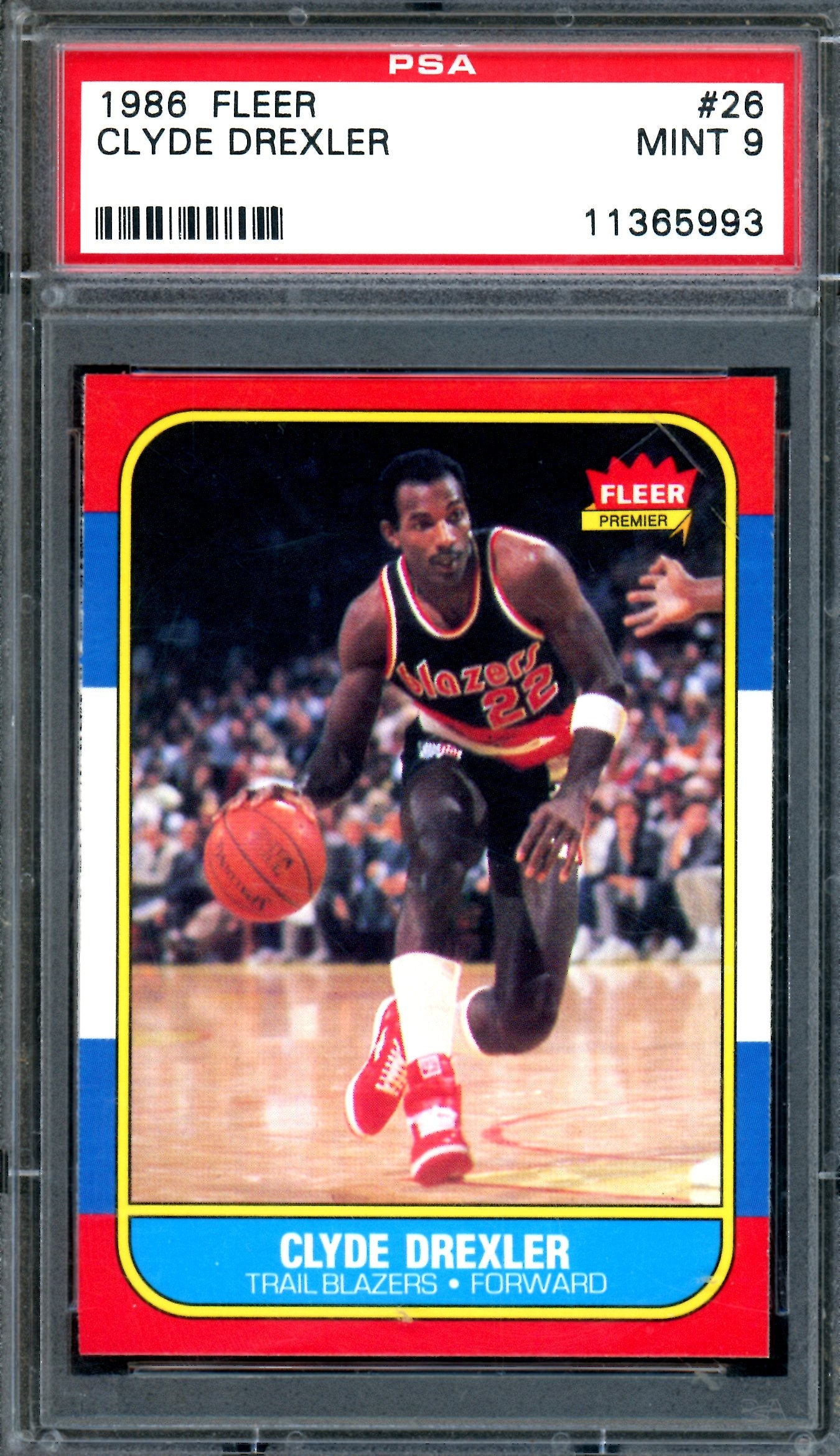 1986 Fleer Clyde Drexler Rookie #26 PSA 9 Trailblazers