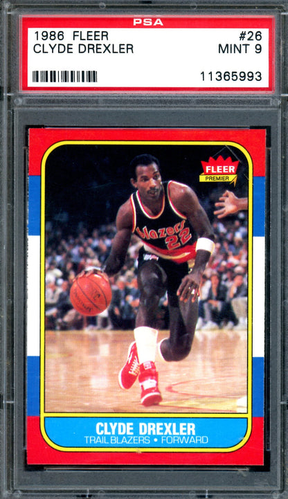1986 Fleer Clyde Drexler Rookie #26 PSA 9 Trailblazers