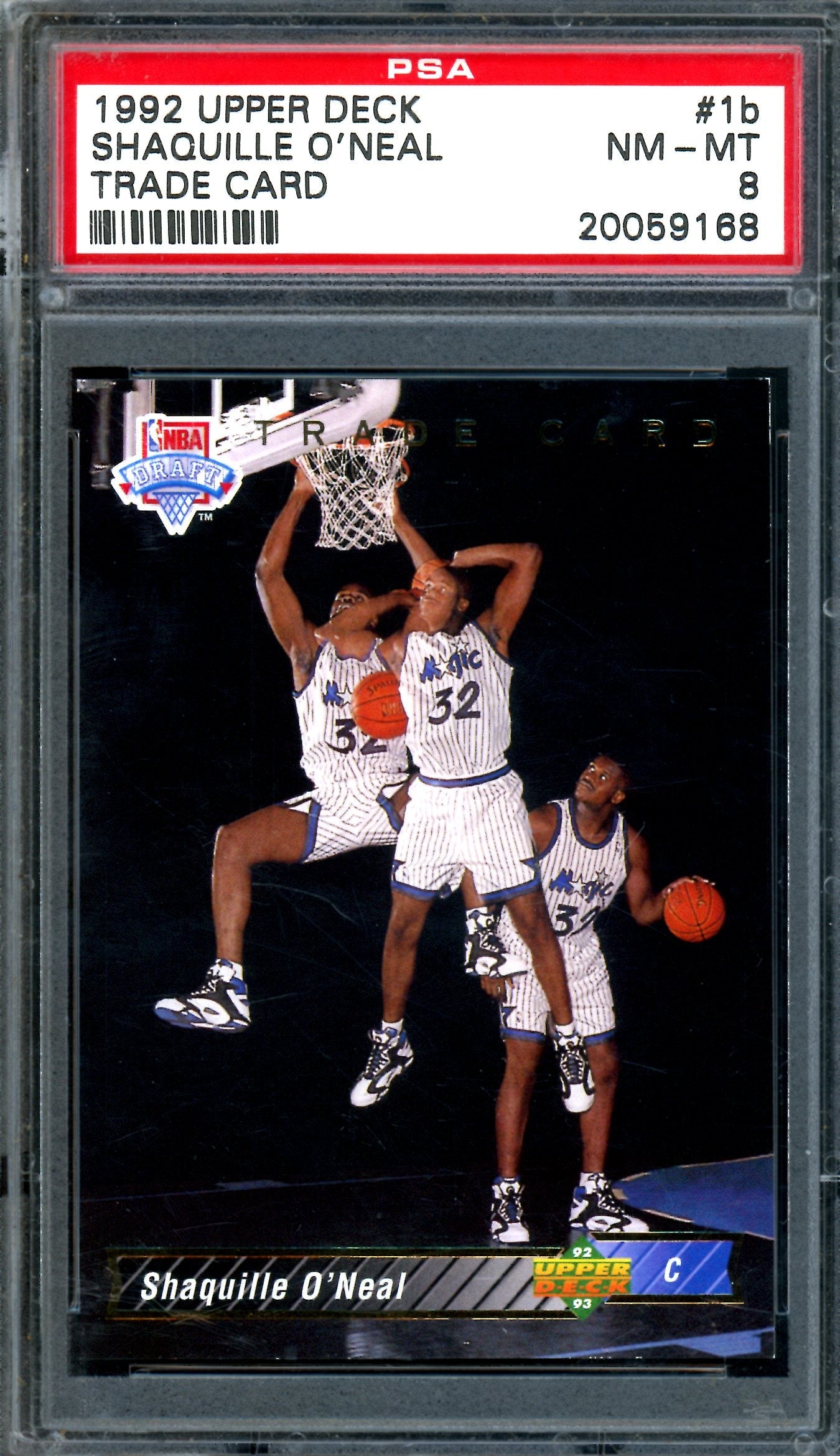 1992 Upper Deck Shaquille O'Neal Trade Card #1b PSA 8 Magic