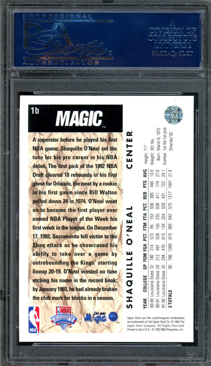 1992 Upper Deck Shaquille O'Neal Trade Card #1b PSA 8 Magic