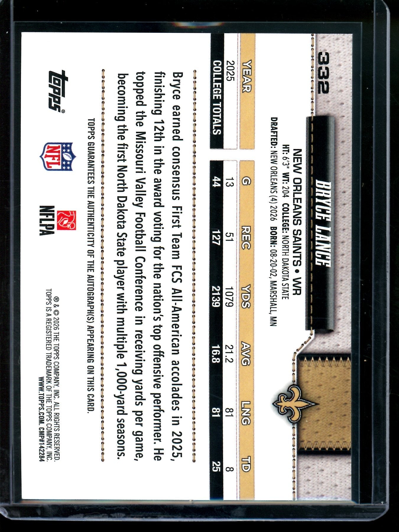 2026 Topps Flagship Bryce Lance Rookie Autograph Foil Saints