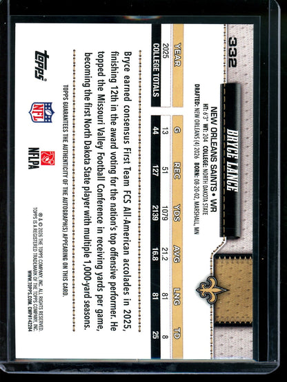 2026 Topps Flagship Bryce Lance Rookie Autograph Foil Saints