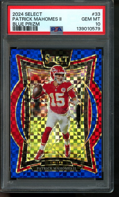 2024 Panini Select Patrick Mahomes Blue Prizm Concourse /249 PSA 10 Chiefs
