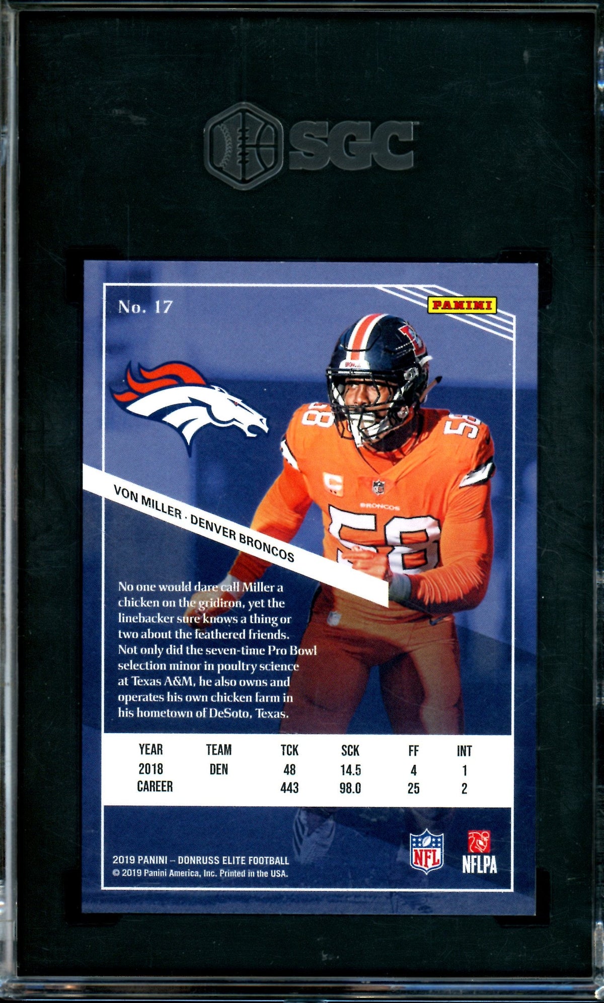 2019 Panini Elite Von Miller Purple /99 SGC 9 Broncos