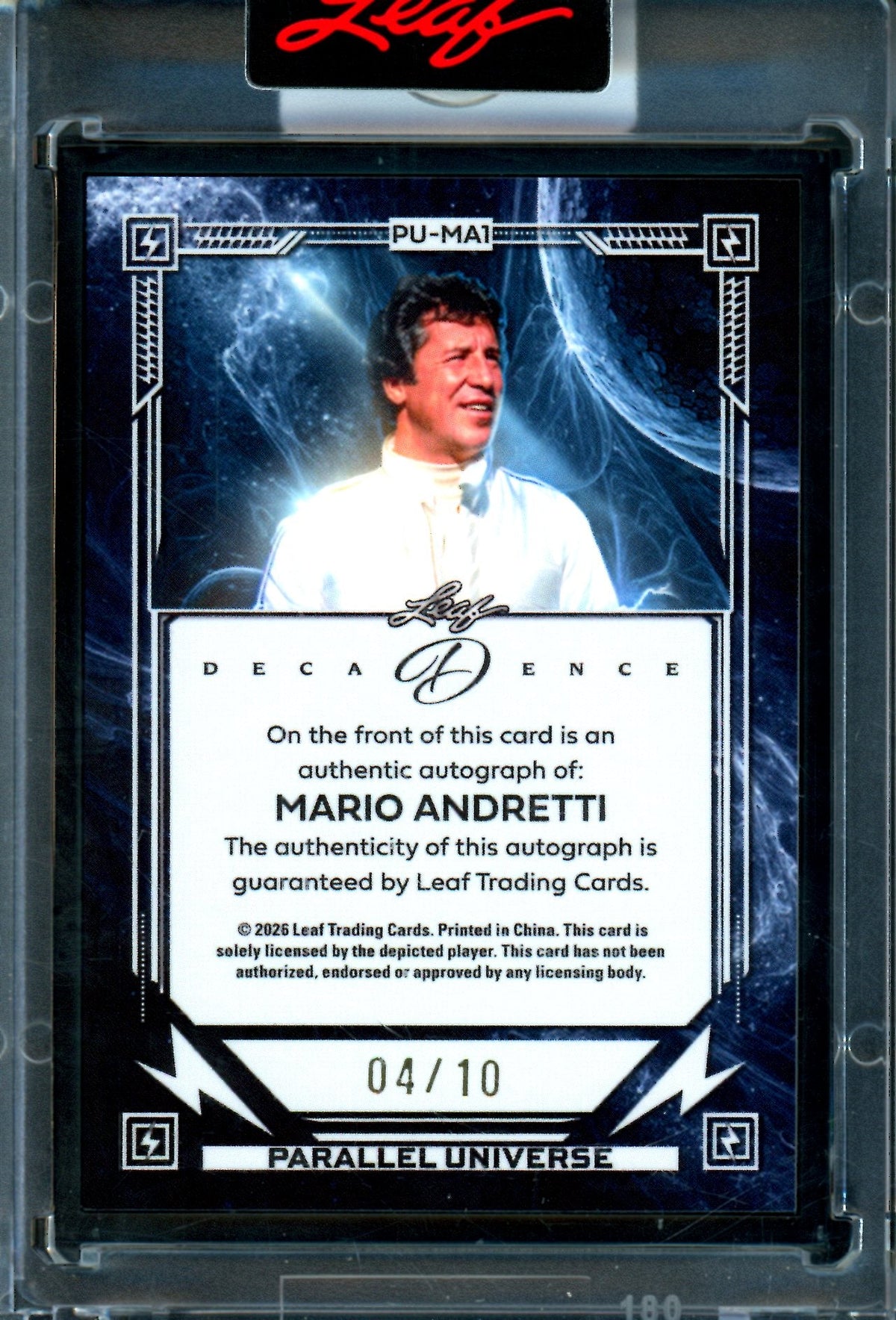 2026 Leaf Decadence Mario Andretti Black Encased Autograph /10