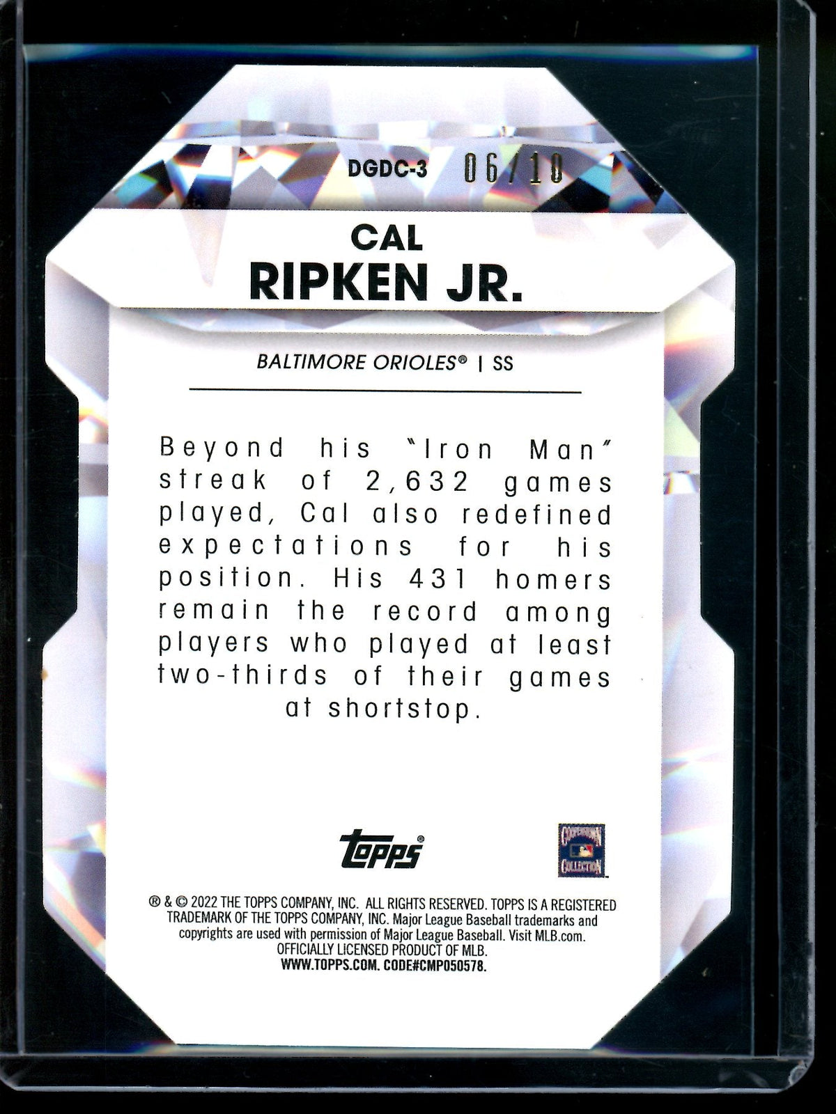 2022 Topps Flagship Cal Ripken Jr. Diamond Greats Red Foil /10 Orioles