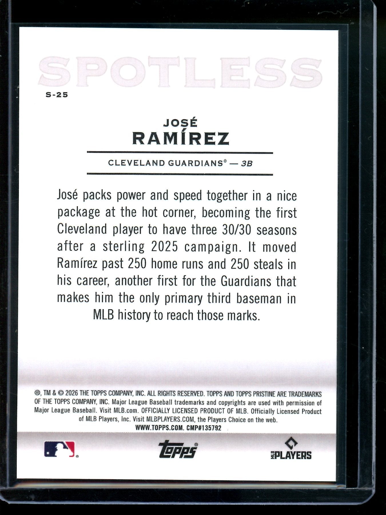 2026 Topps Pristine Jose Ramirez Spotless /75 Guardians